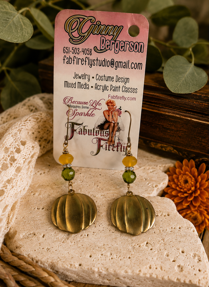 Handmade Metallic Pumpkin Earrings with Swarovski Crystal