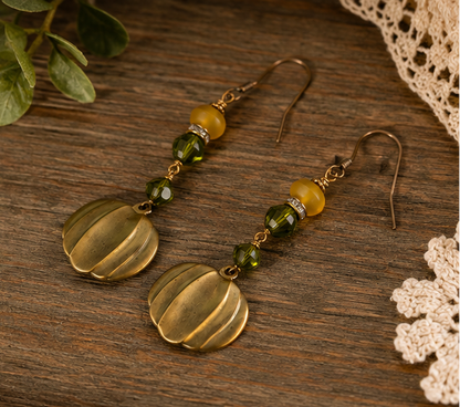 Handmade Metallic Pumpkin Earrings with Swarovski Crystal