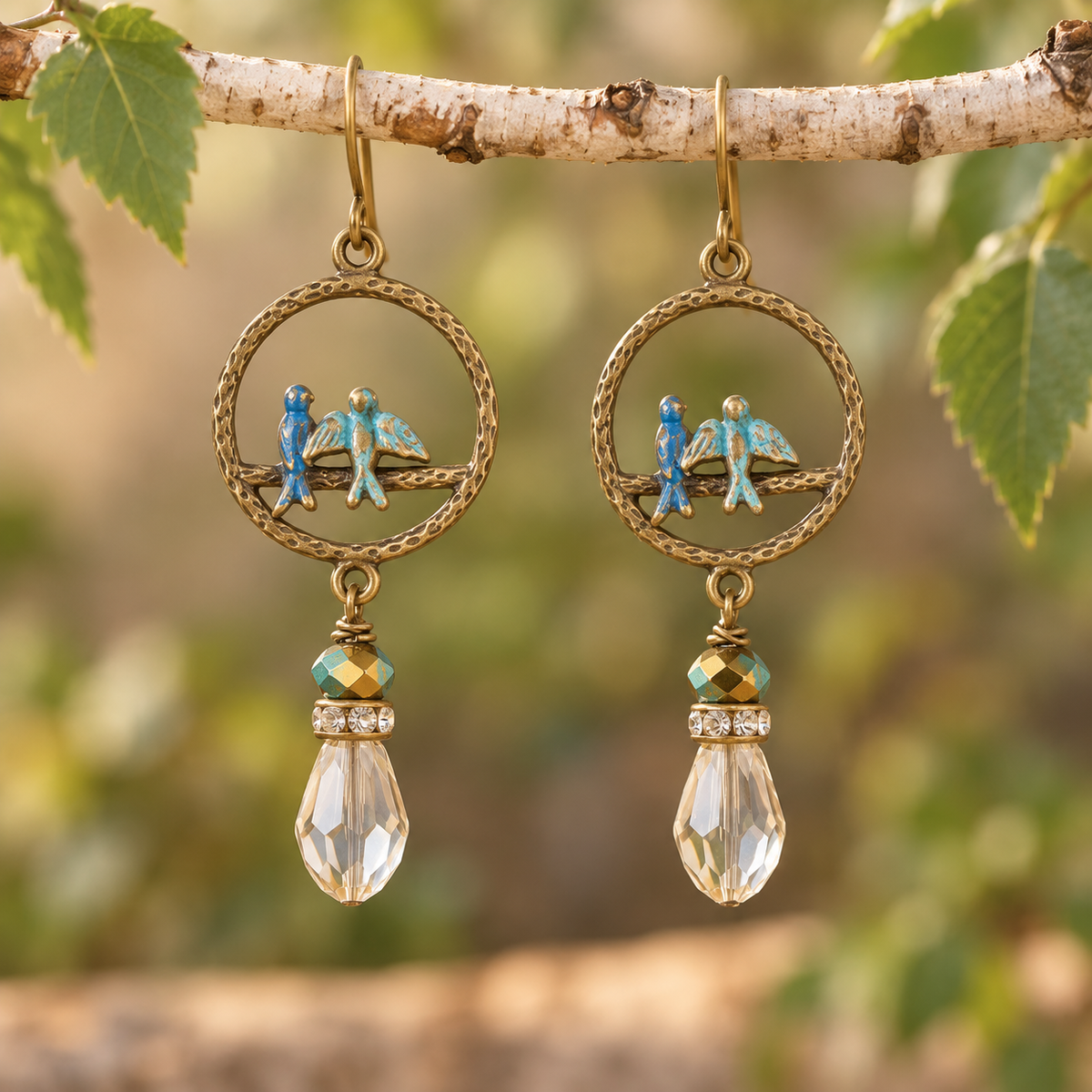 Blue Bird & Crystal Drop Earrings | Fabulous Firefly