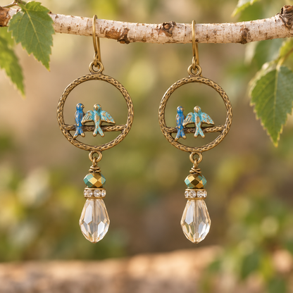 Blue Bird & Crystal Drop Earrings | Fabulous Firefly