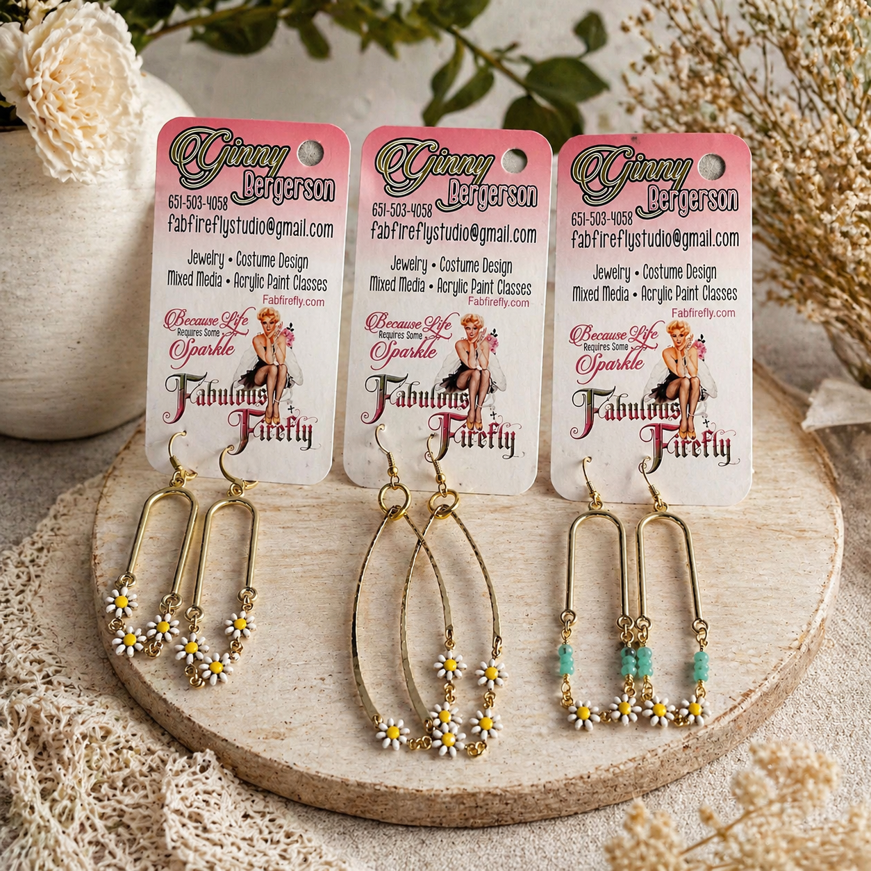 Daisy Chain Gold Drop Earrings – Acrylic Floral Beaded Earrings (Boho Statement Earrings)