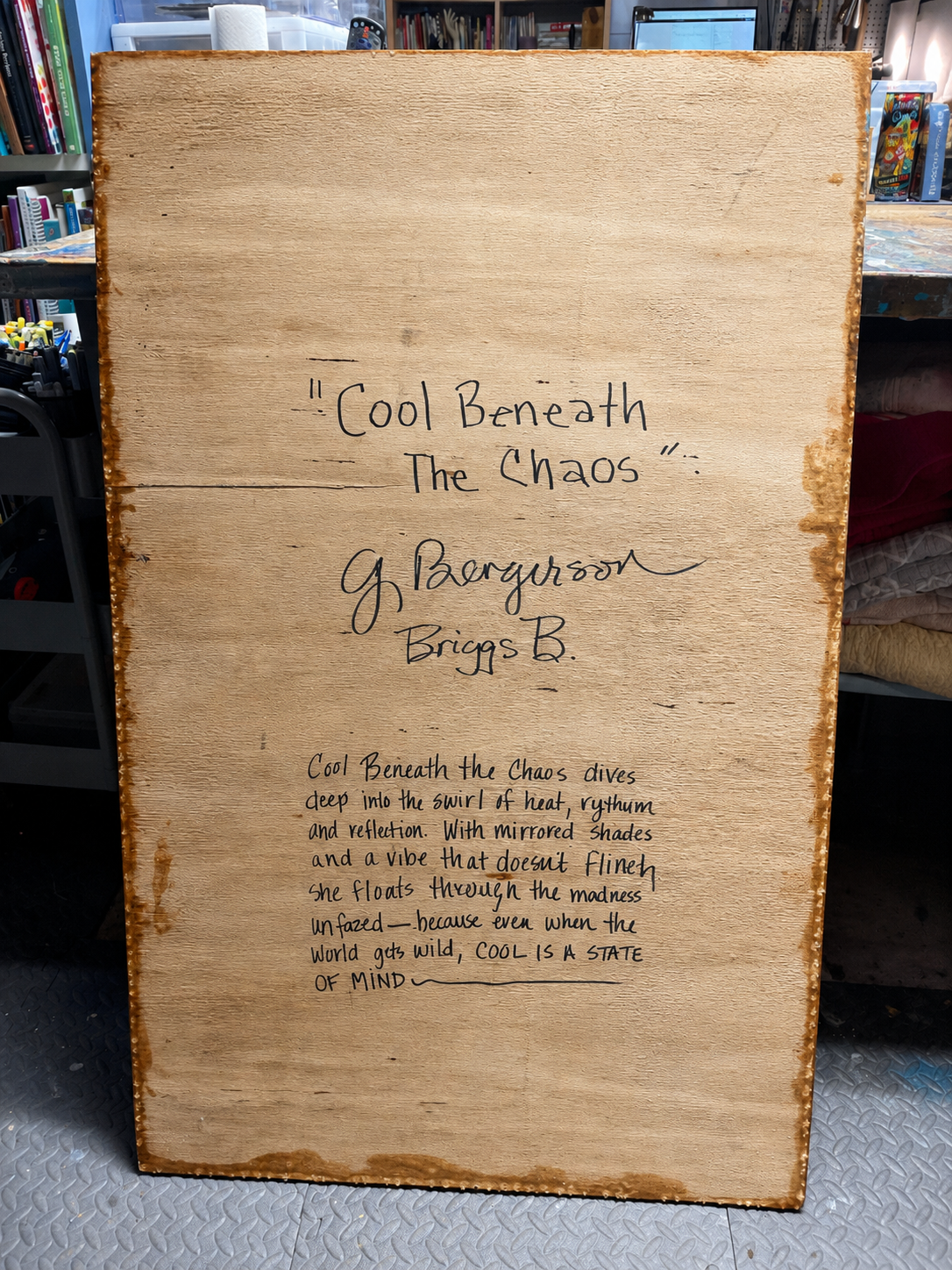 Cool Beneath the Chaos Original Acrylic & Resin Portrait on Shou Sugi Ban Burned Wood Panel 24x48