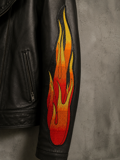 Large 14.5” Embroidered Flame Patches for Leather Jackets, Motorcycle Chaps & Vests – Pair
