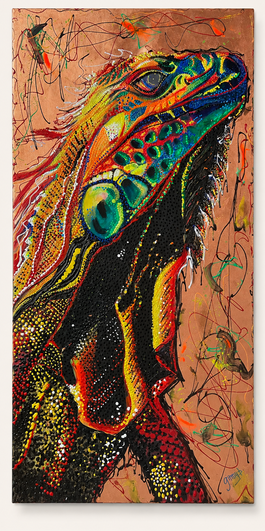 Iggy Original Mixed Media Painting 24 x 36 | Fabulous Firefly