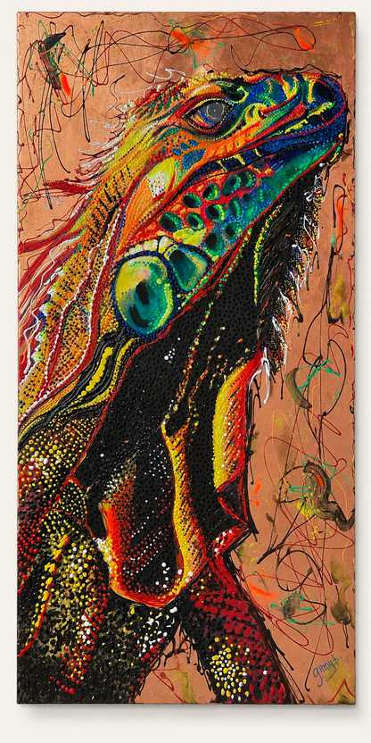 Iggy Original Mixed Media Painting 24 x 36 | Fabulous Firefly