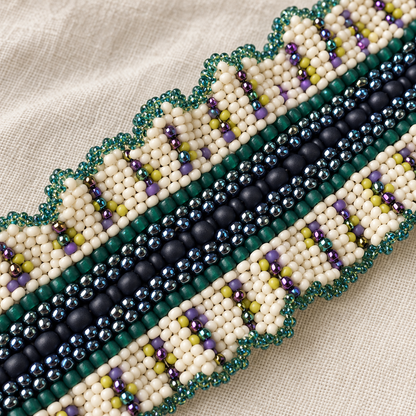 Beaded Ruffle Bracelet with Button Closure, 7.75 Inches