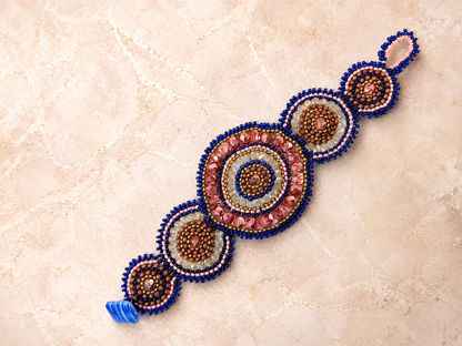 8” Hand Beaded Mandala Bracelet with Czechoslovakian Glass Beads & Button Closure