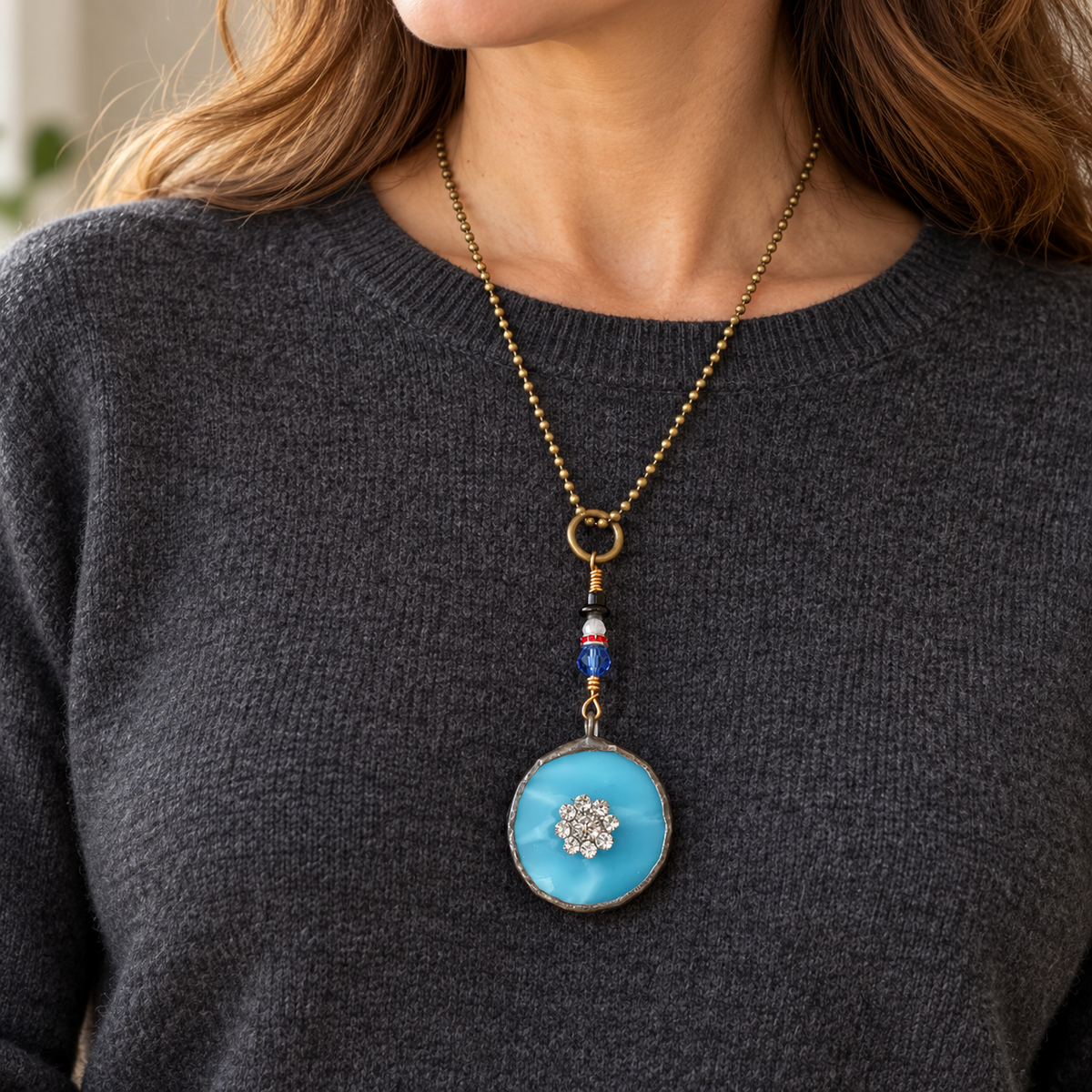 Snow Day Sparkle – Swarovski Snowflake & Stained Glass Necklace