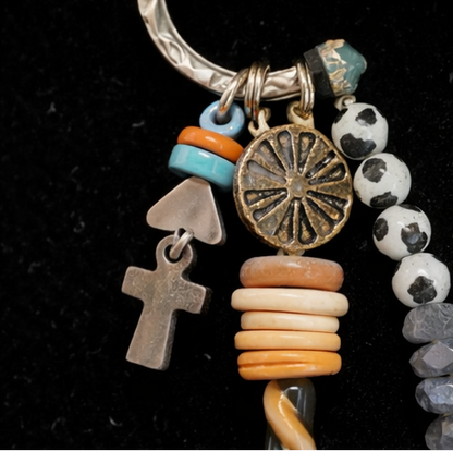 Sacred Wanderer Charm Necklace – Tiger Eye Talisman & Artisan Bead Medley