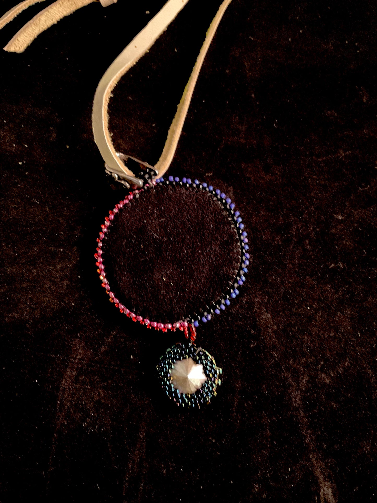 Necklace - Sun and Moon bead embroidered pendant