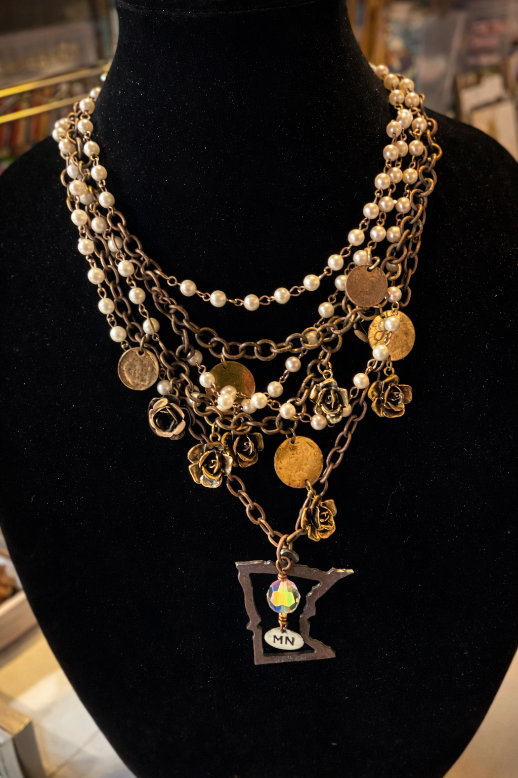 Minnesota Charm Layered Necklace Set – Pearls, Chains & Vintage Rose Charms