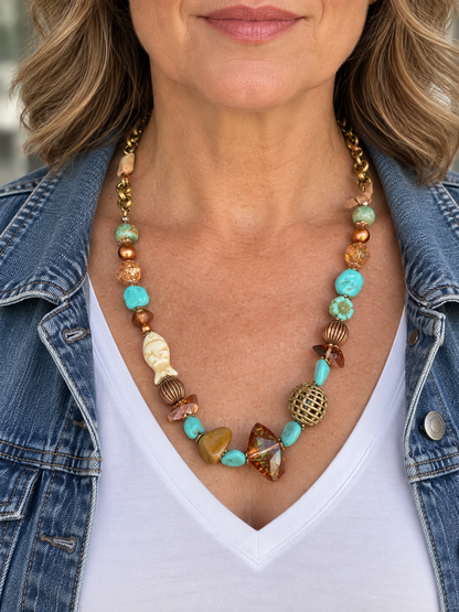 Turquoise & Swarovski Crystal Necklace, 20 Inch | Fabulous Firefly