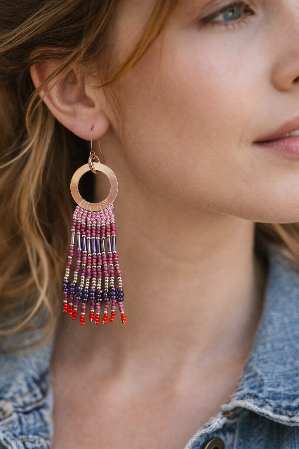 Crimson Cascade Copper Fringe Earrings