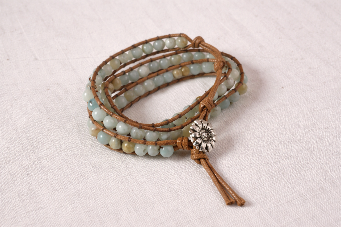 Jasper Triple Wrap Bracelet – Natural Jasper Beaded Adjustable Boho Bracelet with Silver Button