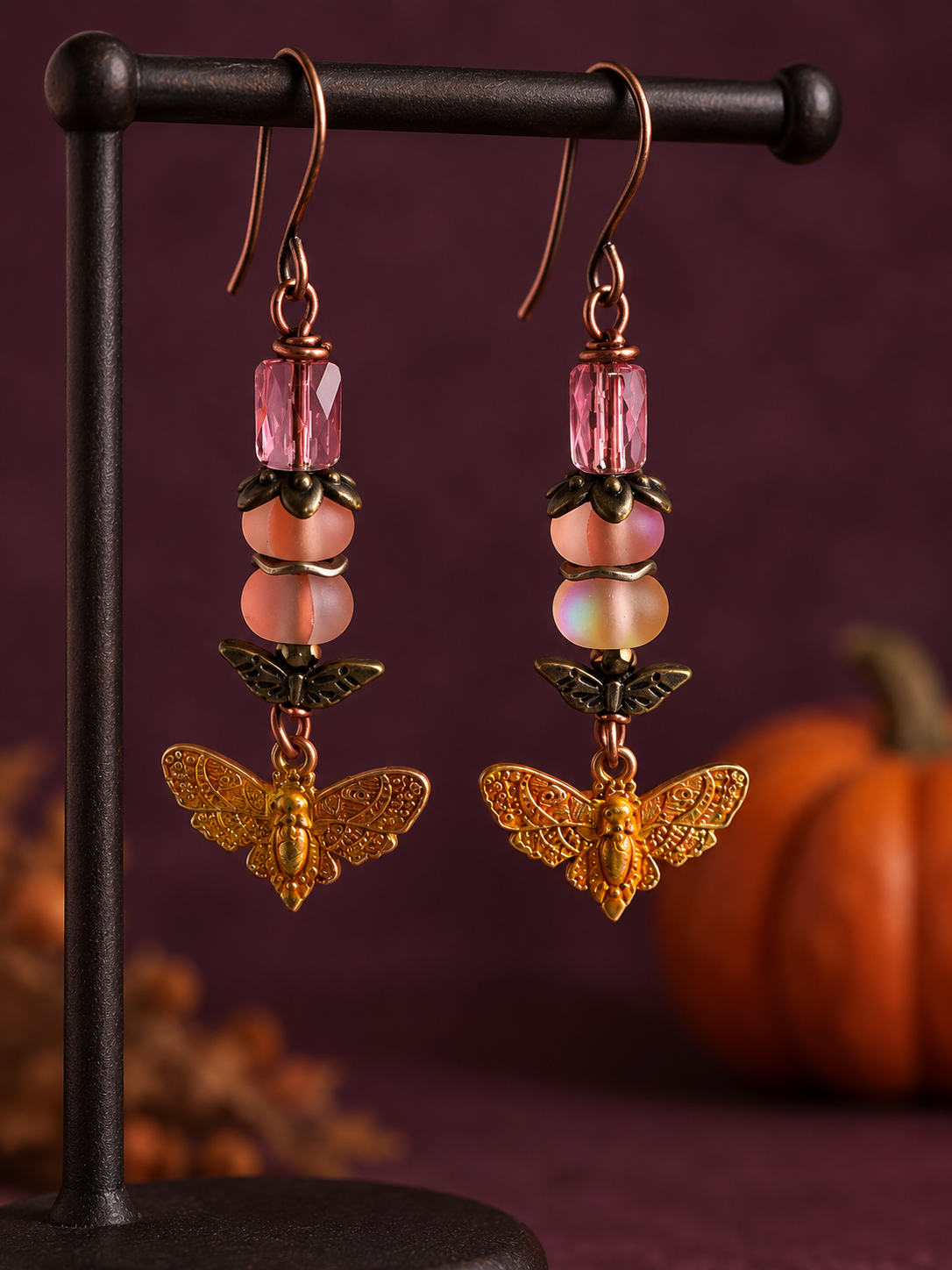 Handmade Skull Moth Jewelry Set with Quartz & Swarovski Crystal