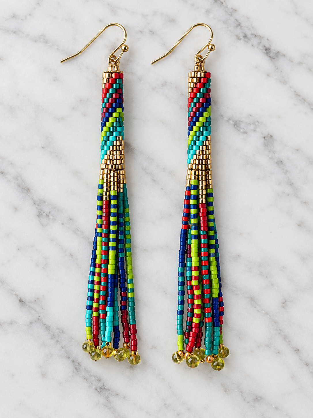 Multicolor Hand-Beaded Fringe Earrings – 3 Inch