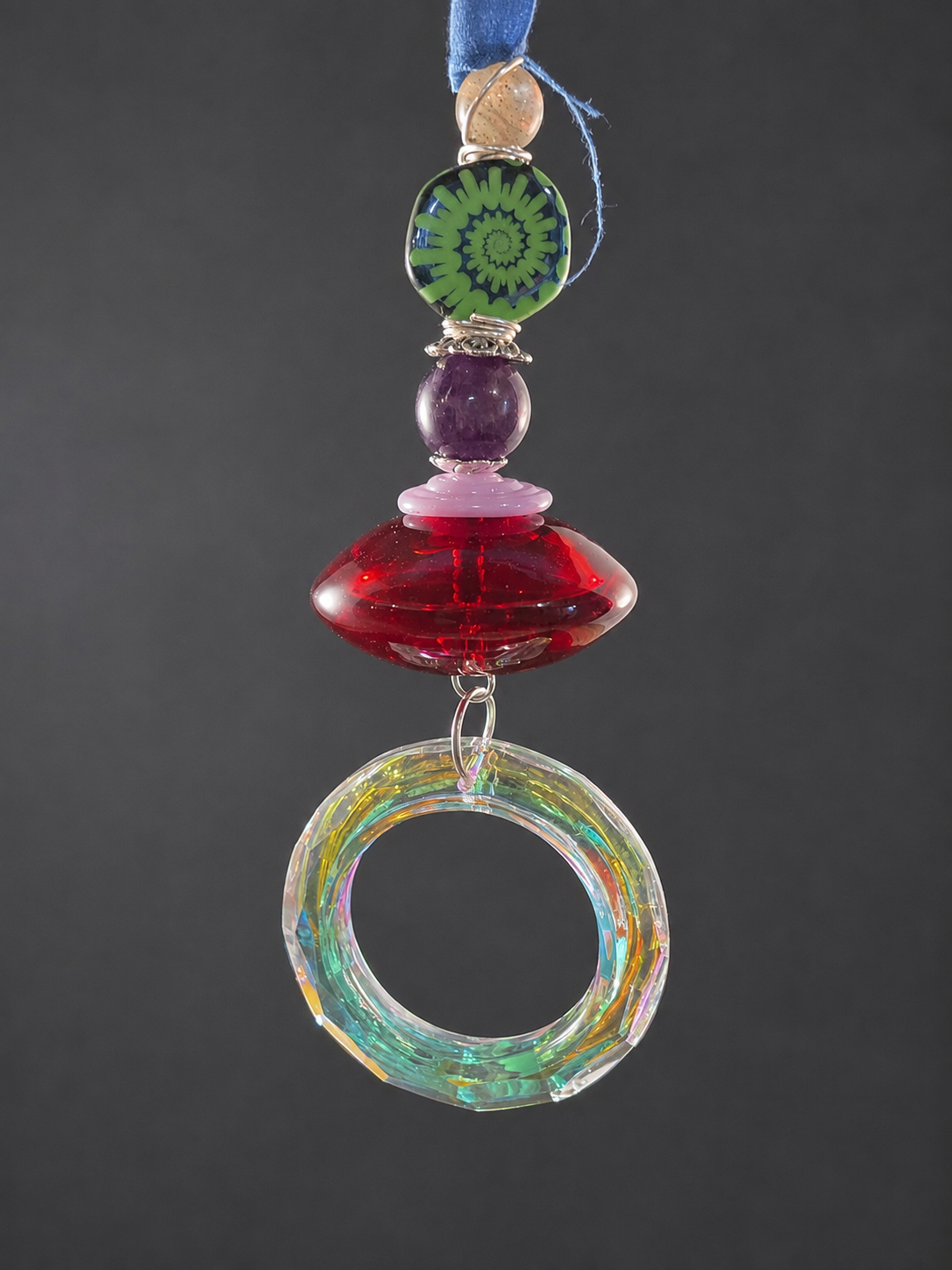 Hand-Blown Glass, Crystal & Amethyst Window Hanger