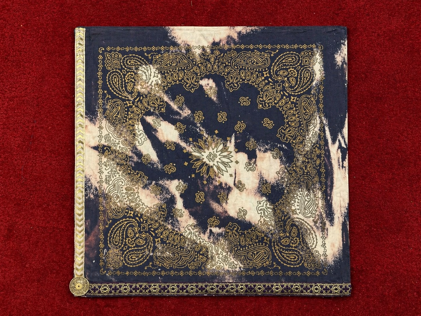 Boho Luxe Embellished Bandana – Silk Ribbon & Sequin Medallion Scarf (20”)