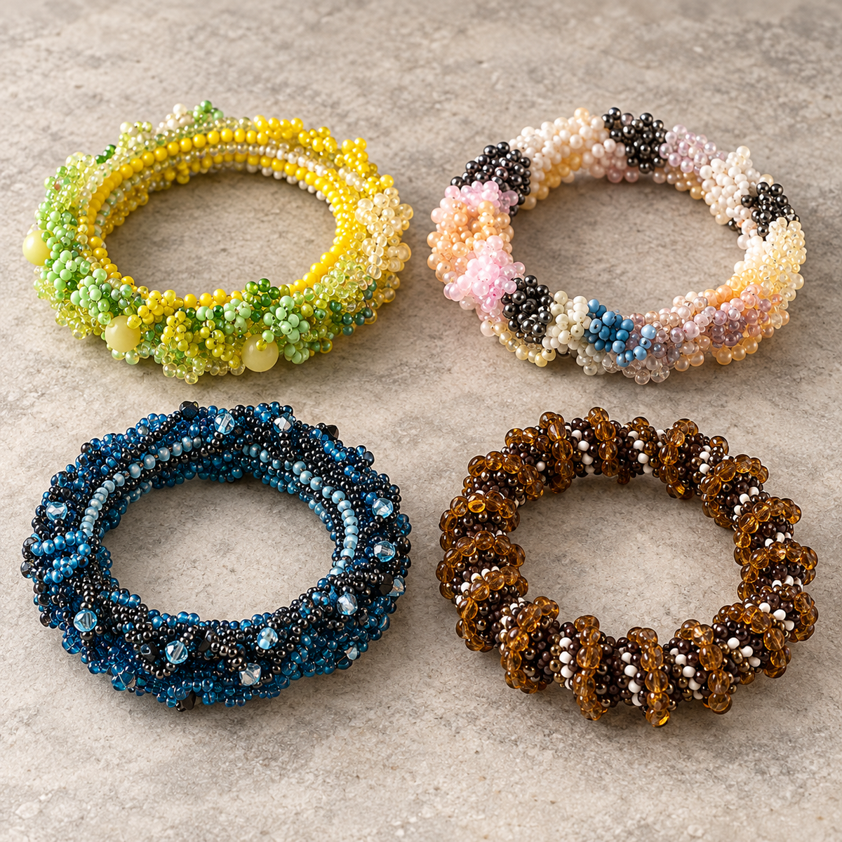 Ruffled Edge Beaded Bangles | Four Color Variants