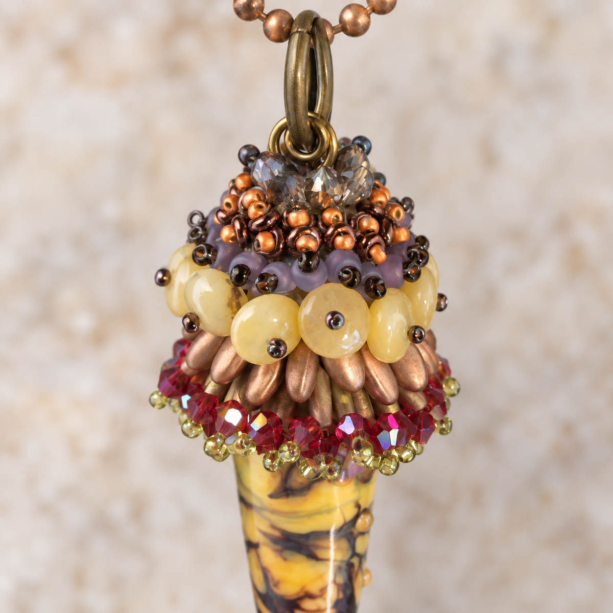 Hand-Blown Glass Pendant Necklace with Austrian Crystals – 32 Inches
