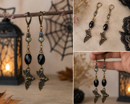 Handmade Mixed Metal Bat Earrings with 24 Swarovski Crystals