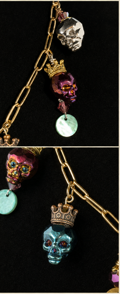 Swarovski Crystal Skull Necklace with Crowns