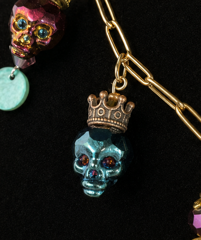 Swarovski Crystal Skull Necklace with Crowns