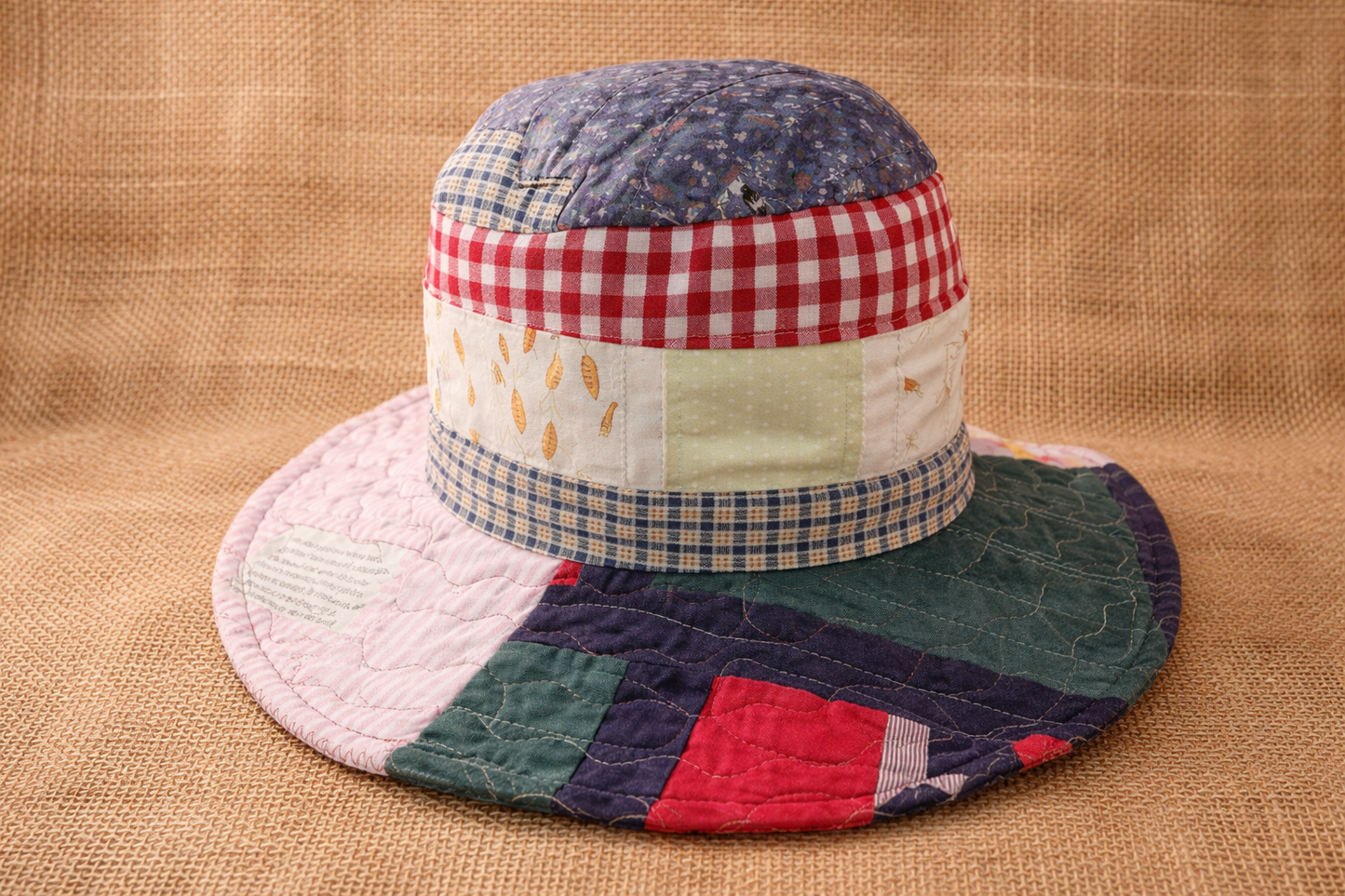 Dorothy Jean Reversible Patchwork Hat – Triple Heart Boho Wide Brim (Size Med/Sml)