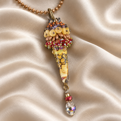 Hand-Blown Glass Pendant Necklace with Austrian Crystals – 32 Inches
