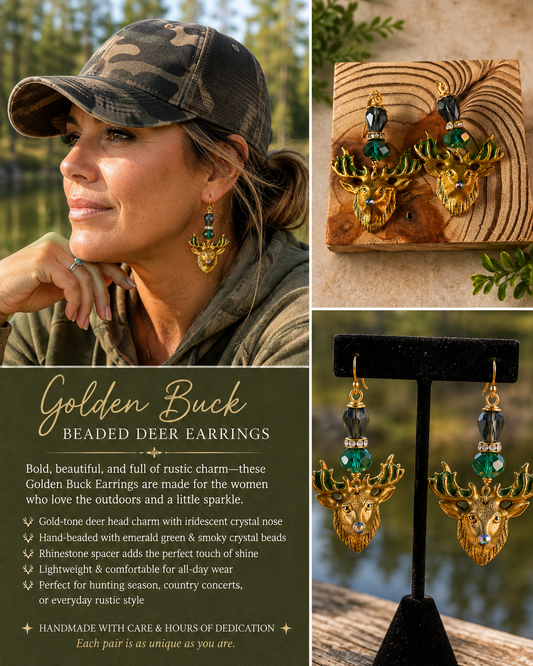 Brass Deer Earrings with Crystal Beads – 2.5 Inch Rustic Dangle Earrings
