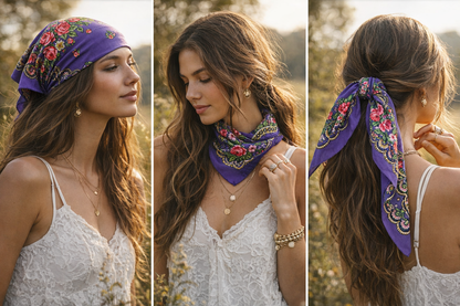 Boho Floral Head Scarf – Vintage Inspired 28” Square Hair & Neck Scarf