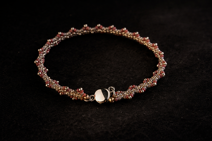 Burgundy & Bronze Seed Bead Bracelet with Magnetic Clasp  Delicate Handwoven 7.5” Bracelet