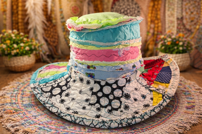Dorothy Jean Reversible Patchwork Hat – Boho Quilted Sun Hat with Moldable Brim – Medium 22” Head