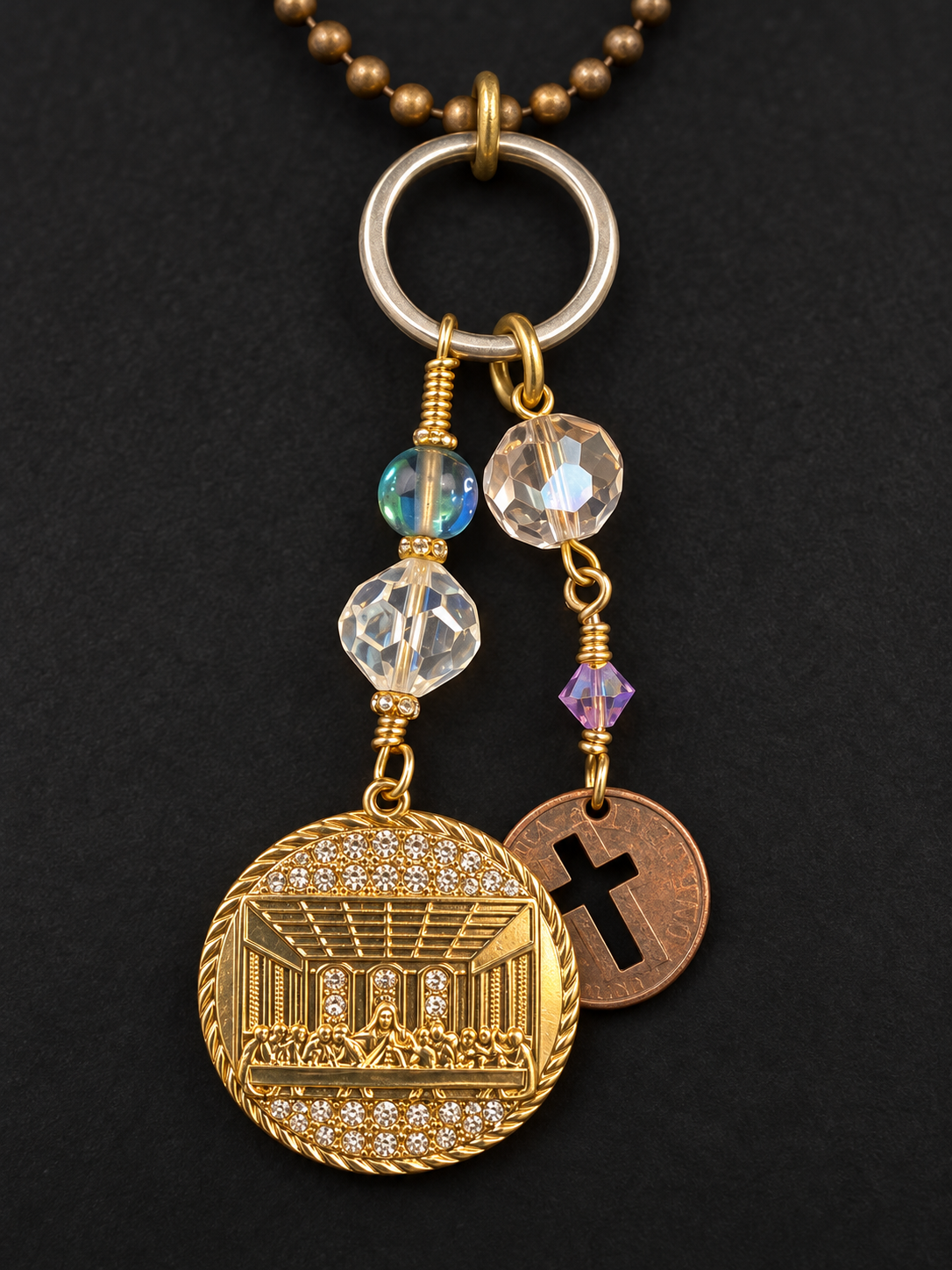 The Last Supper Necklace – 32-Inch Ball Chain & Vintage Crystals