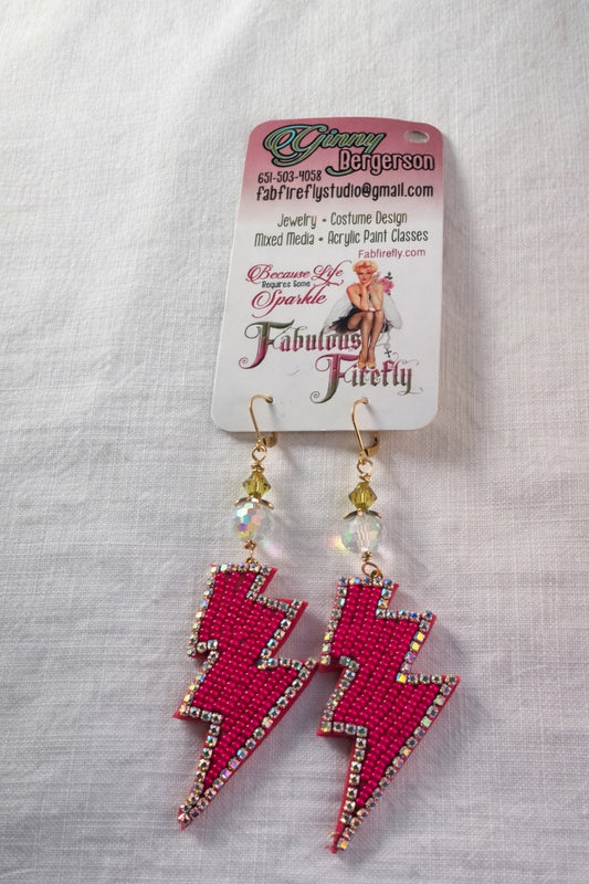Electric Pink Bolt Earrings