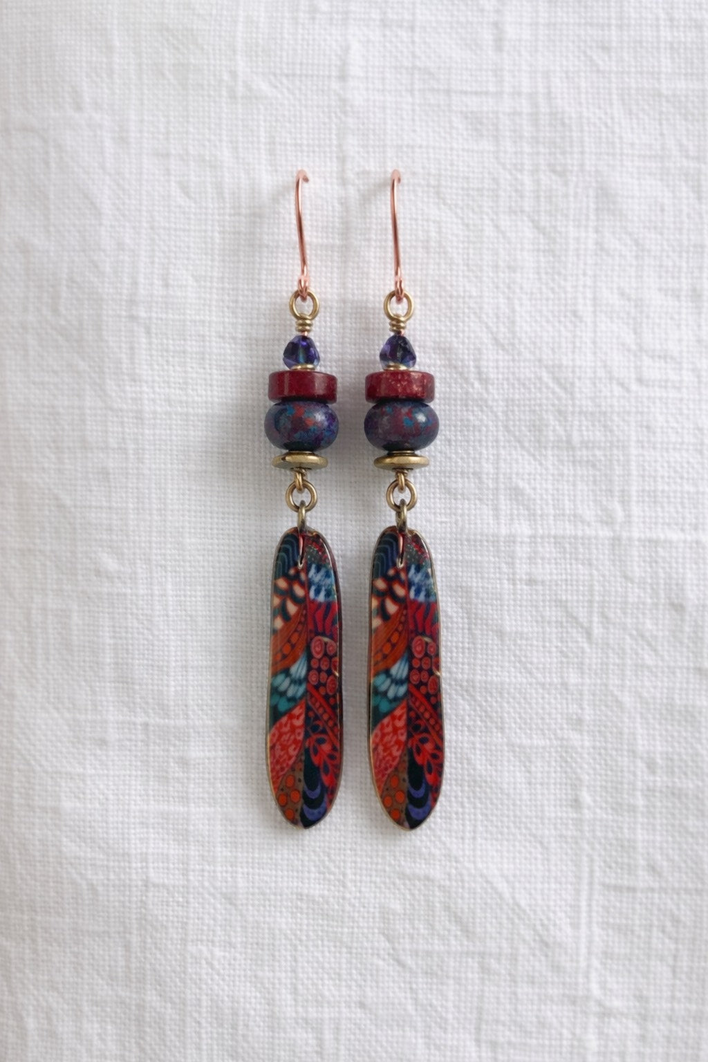 Whispering Feathers Dangle Earrings - Colorful Handcrafted Feather Drops