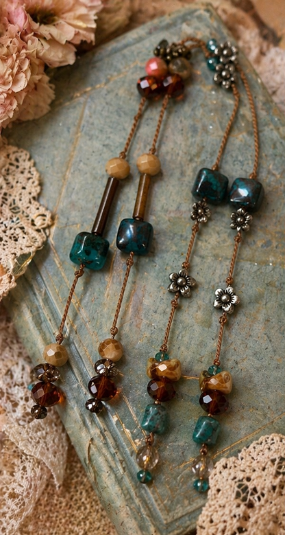 Alice in Wonderland Dragonfly Necklace – Handknotted Silk, Crystal & Mixed Metal Charm Necklace