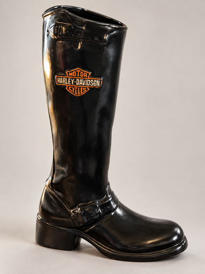 Harley-Davidson Black Ceramic Boot Vase | 18”