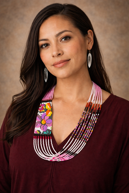 Hand-Beaded Statement Necklace – Adjustable 20” | Multi-Strand Boho Tribal Floral Design | Artisan Beadwork