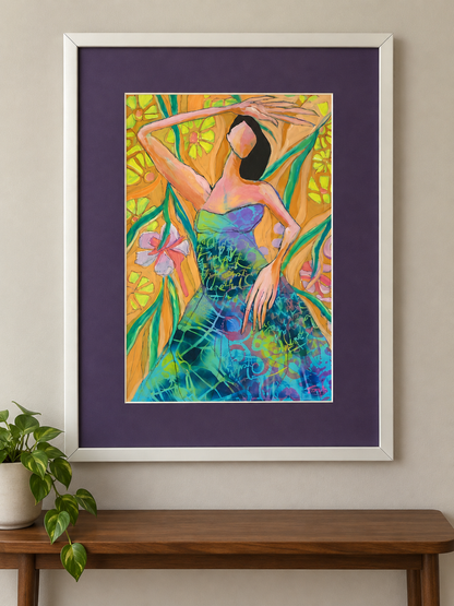 Tropical State of Mind – Framed Original Mixed Media Woman Painting