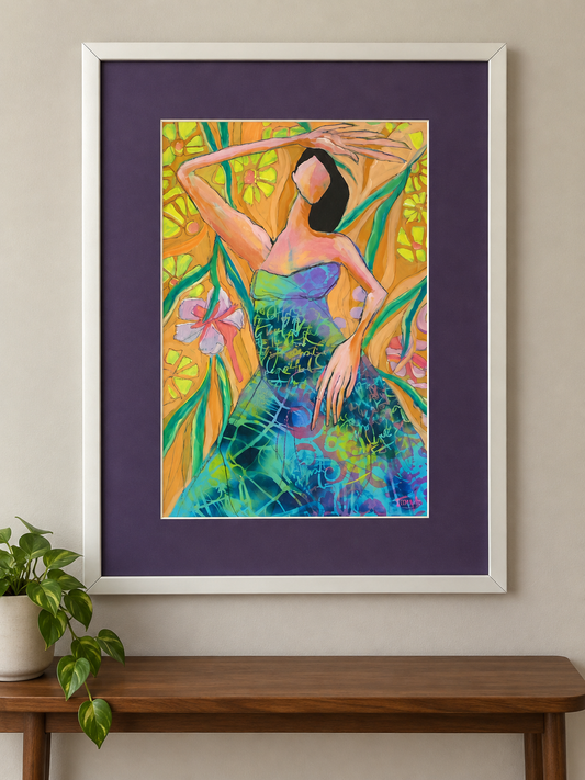 Tropical State of Mind – Framed Original Mixed Media Woman Painting