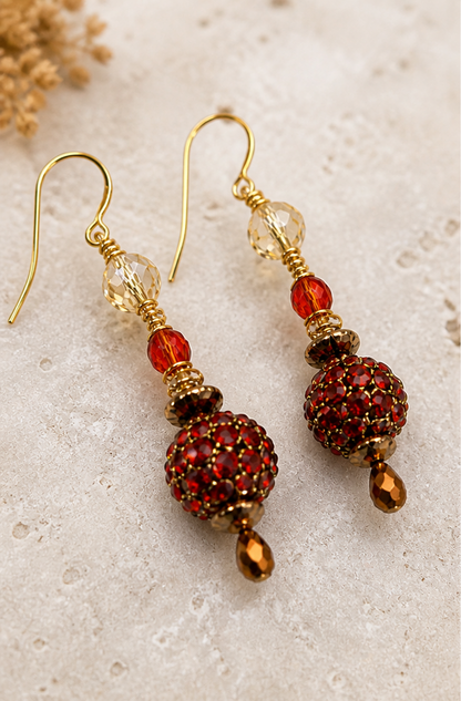 Austrian Crystal Pavé Ball Earrings – Wire Wrapped Dangle Earrings for Mom