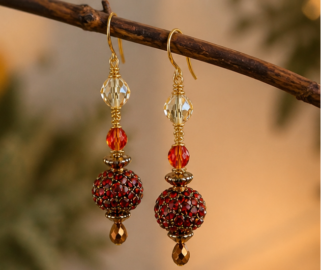 Austrian Crystal Pavé Ball Earrings – Wire Wrapped Dangle Earrings for Mom