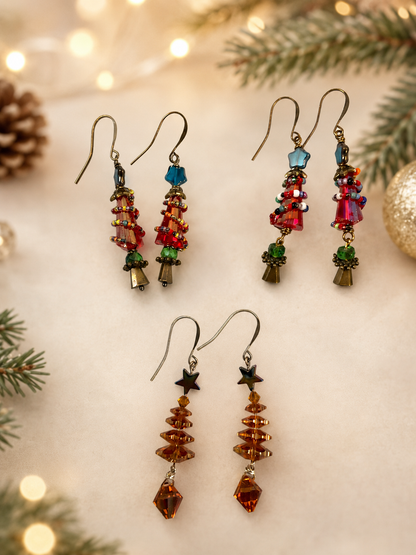 Handmade Swarovski Crystal Christmas Tree Earrings – 3 Holiday Styles