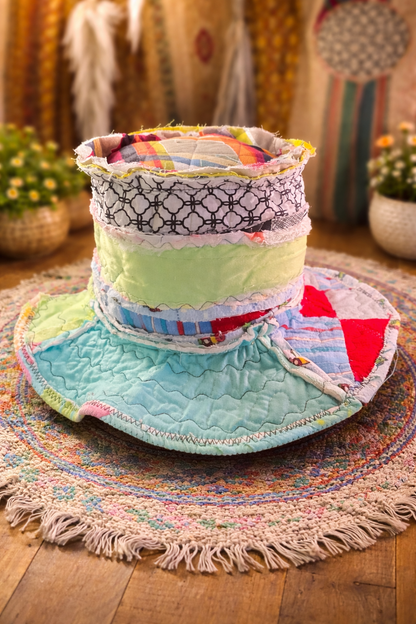 Dorothy Jean Reversible Patchwork Hat – Boho Quilted Sun Hat with Moldable Brim – Size Medium 22” Head