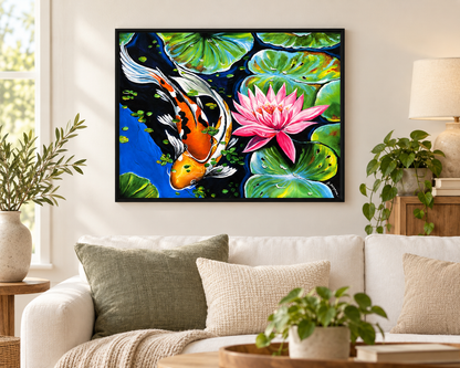 My Koi Fish & Pink Water Lily Art Print 16x20 | Fabulous Firefly