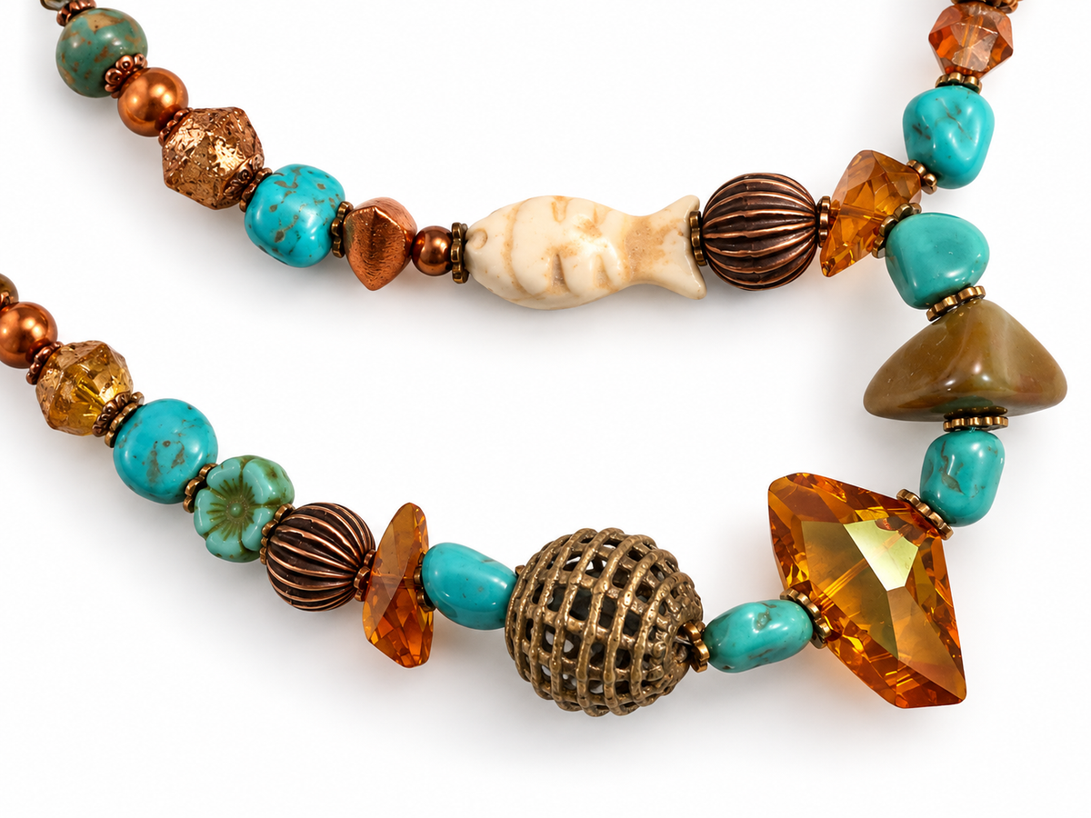 Turquoise & Swarovski Crystal Necklace, 20 Inch | Fabulous Firefly