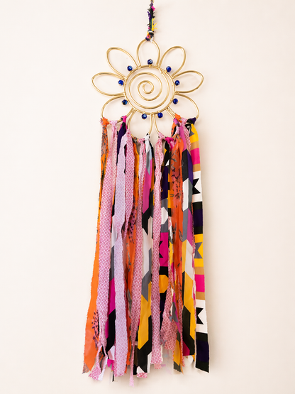 Boho Silk Fringe Sunburst Wall Hanging – 24” Bohemian Decor