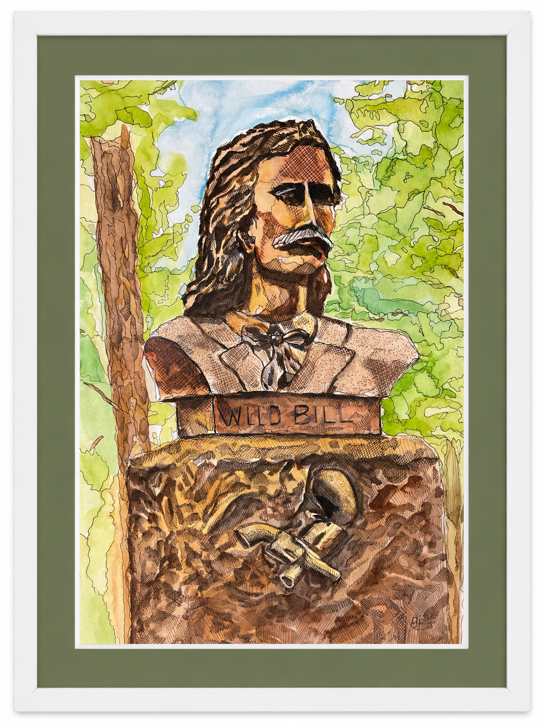 Wild Bill - Framed Watercolor & Ink Art v| 17" x 21" | Ready to hang