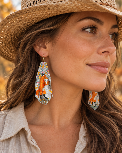 Little Fox Hand-Beaded Fringe Earrings
